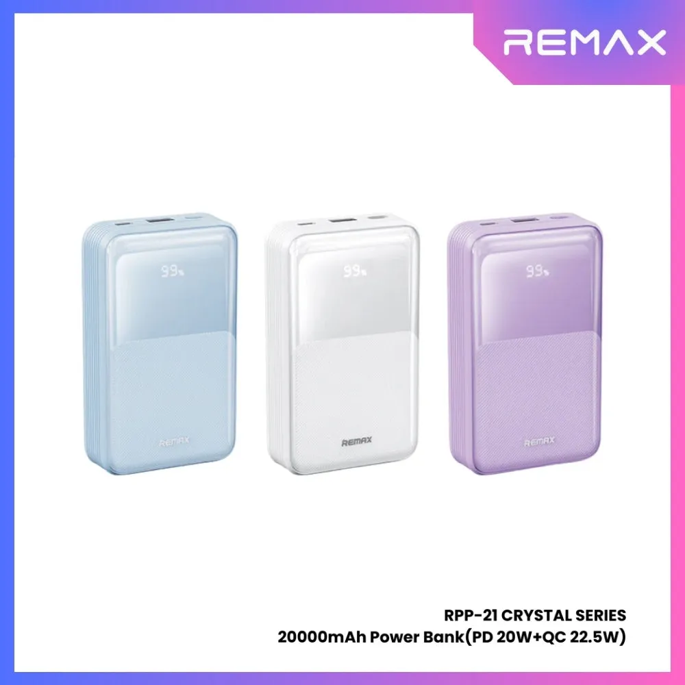 REMAX RPP-21 Crystal Series 20000mAh PD QC Fast Charging Power Bank(PD 20W QC 22.5W) - Purple