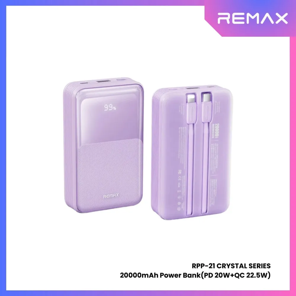 REMAX RPP-21 Crystal Series 20000mAh PD QC Fast Charging Power Bank(PD 20W QC 22.5W) - Purple