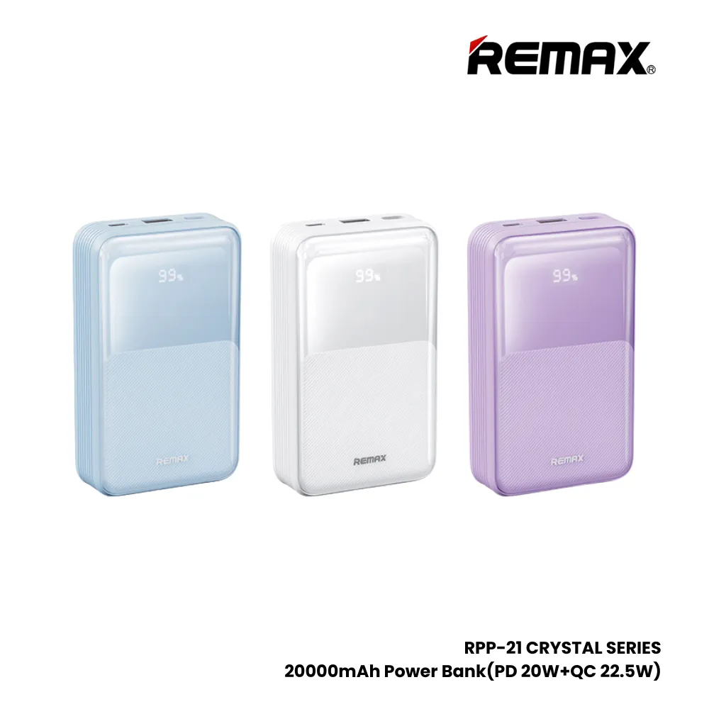 REMAX RPP-21 Crystal Series 20000mAh PD QC Fast Charging Power Bank(PD 20W QC 22.5W) - Purple