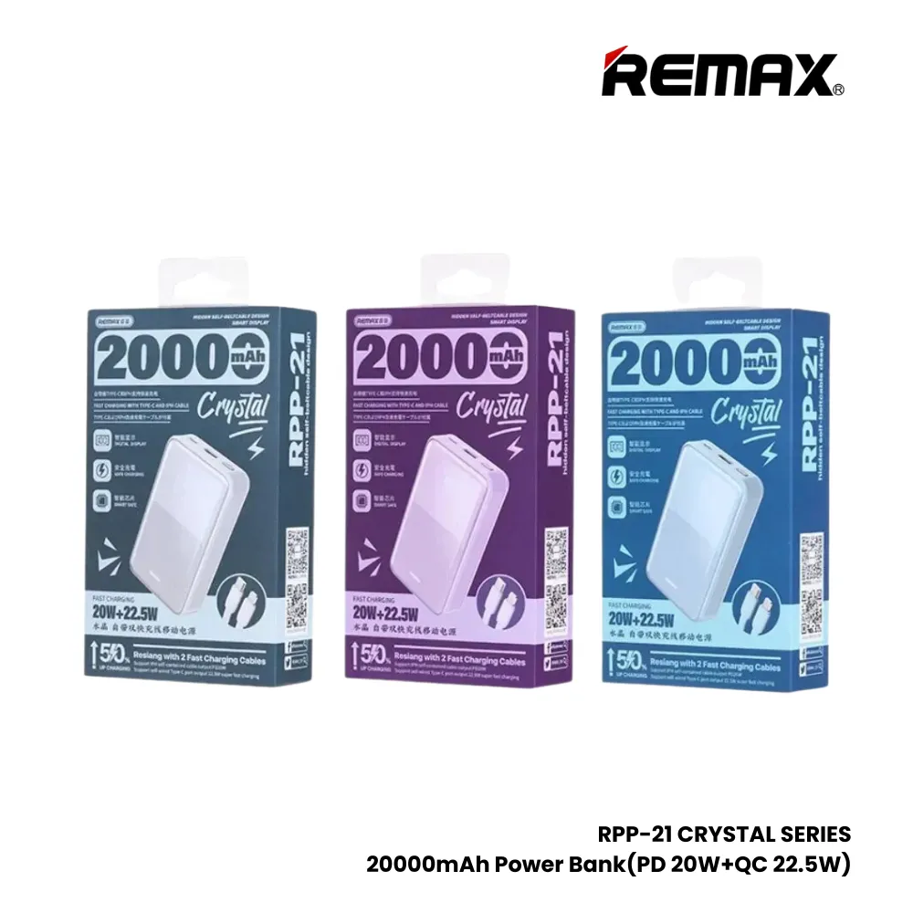 REMAX RPP-21 Crystal Series 20000mAh PD QC Fast Charging Power Bank(PD 20W QC 22.5W) - Purple
