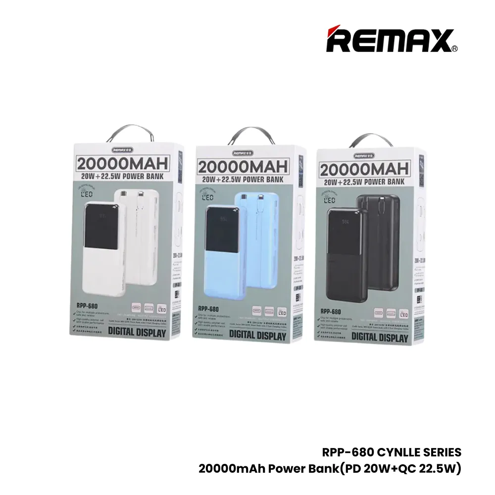 REMAX RPP-680 Cynlle Series 20000mAh PD QC Fast Charging Power Bank(PD 20W QC 22.5W) - White