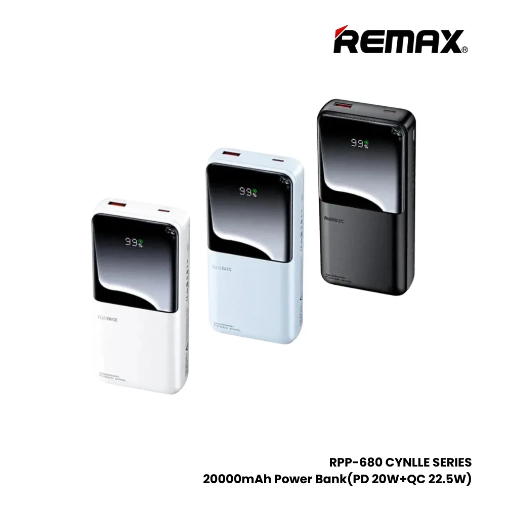 REMAX RPP-680 Cynlle Series 20000mAh PD QC Fast Charging Power Bank(PD 20W QC 22.5W) - White