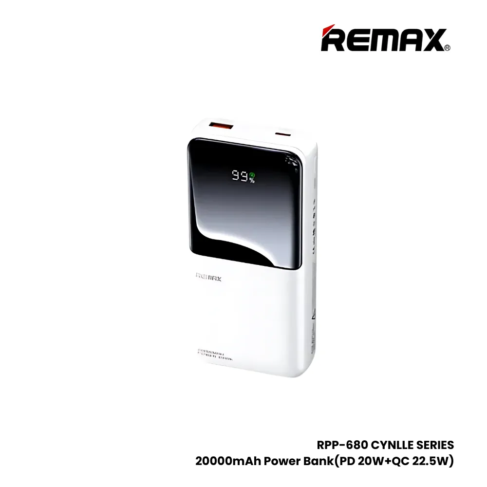 REMAX RPP-680 Cynlle Series 20000mAh PD QC Fast Charging Power Bank(PD 20W QC 22.5W) - White