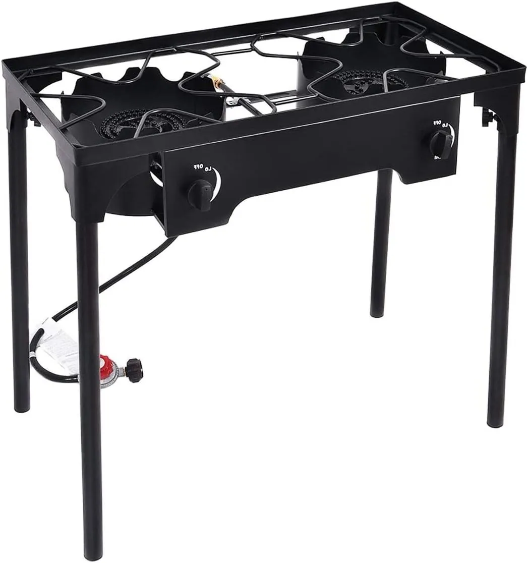 Renatone Outdoor Stove, Two Burner Camp Stove, 150,000BTU Portable Propane Gas Cooker w/Detachable Legs, Ideal for Camping Picnic Home Cooking