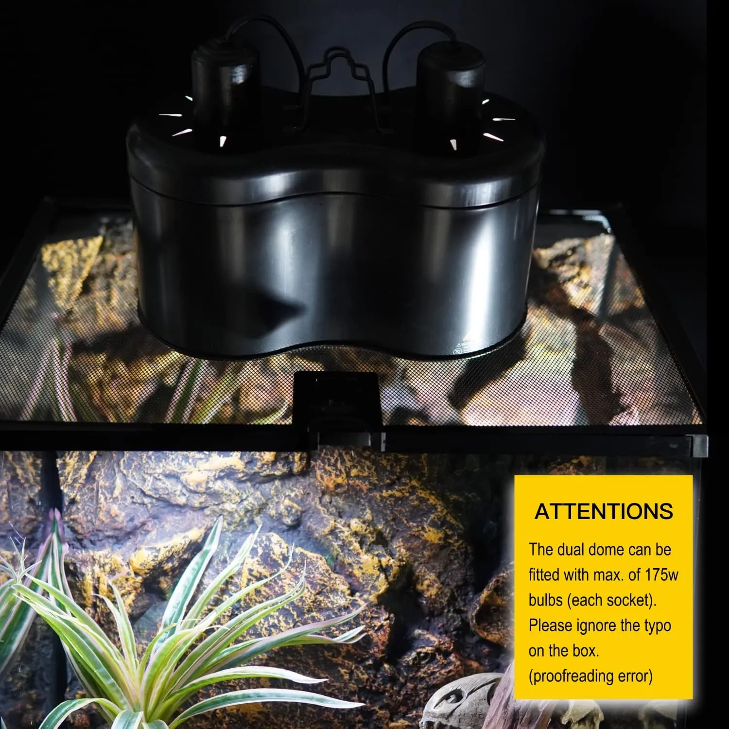 Reptile Dual Dome 12inch, Fits Reptile Light/Heat Lamp/UVB Light, Max. 160W Each,Patent Design K8561, Reptile Light Fixture