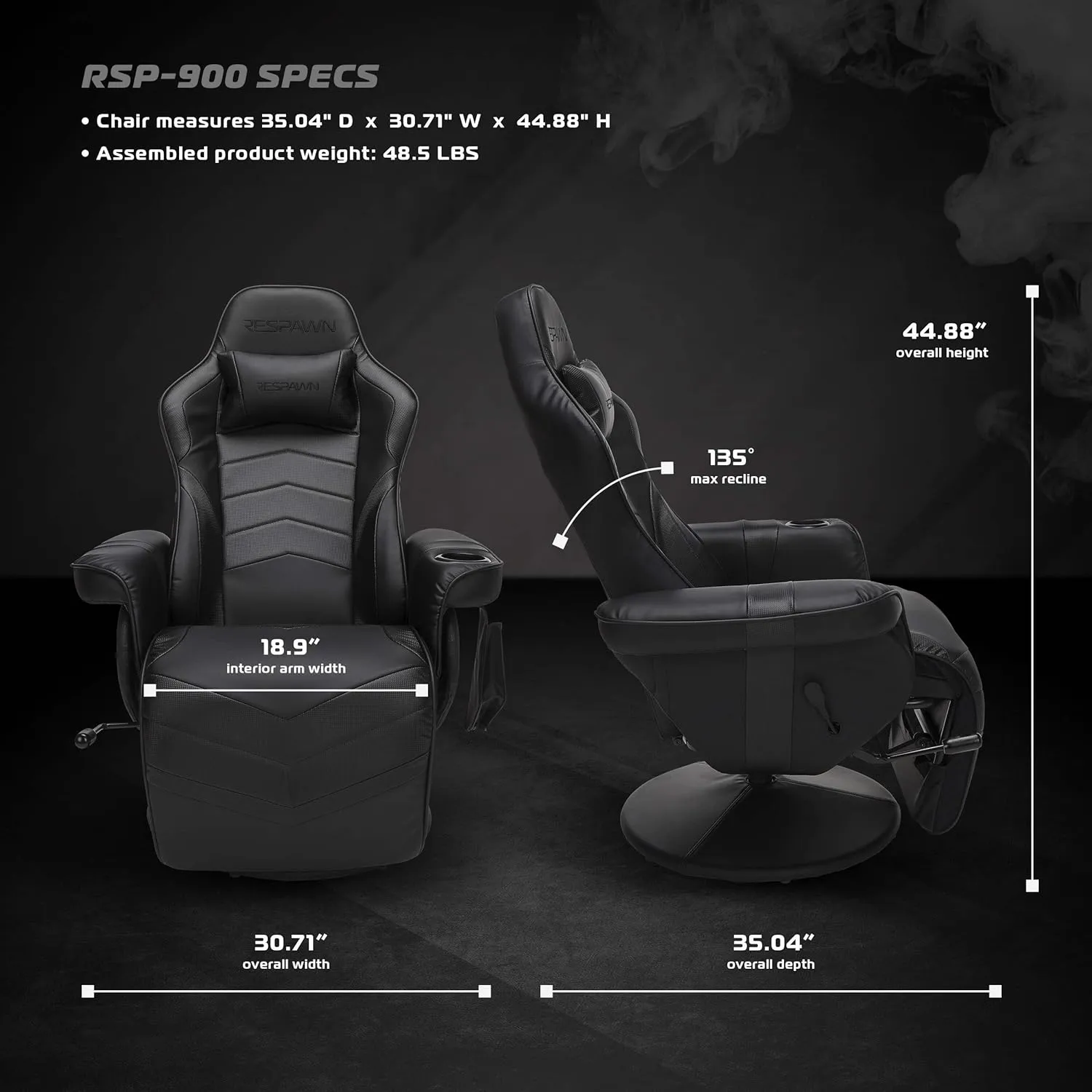 RESPAWN 900 Racing Style Gaming Recliner, Reclining Gaming Chair, in Black RSP 900 BLK