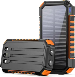 Riapow Solar Charger Power Bank - 27000mAh Portable Phone Charger with Built-in USB Cables 3.0A Fast Charge Battery Pack, 5 Outputs & 2 Inputs for Smartphone, Tablet