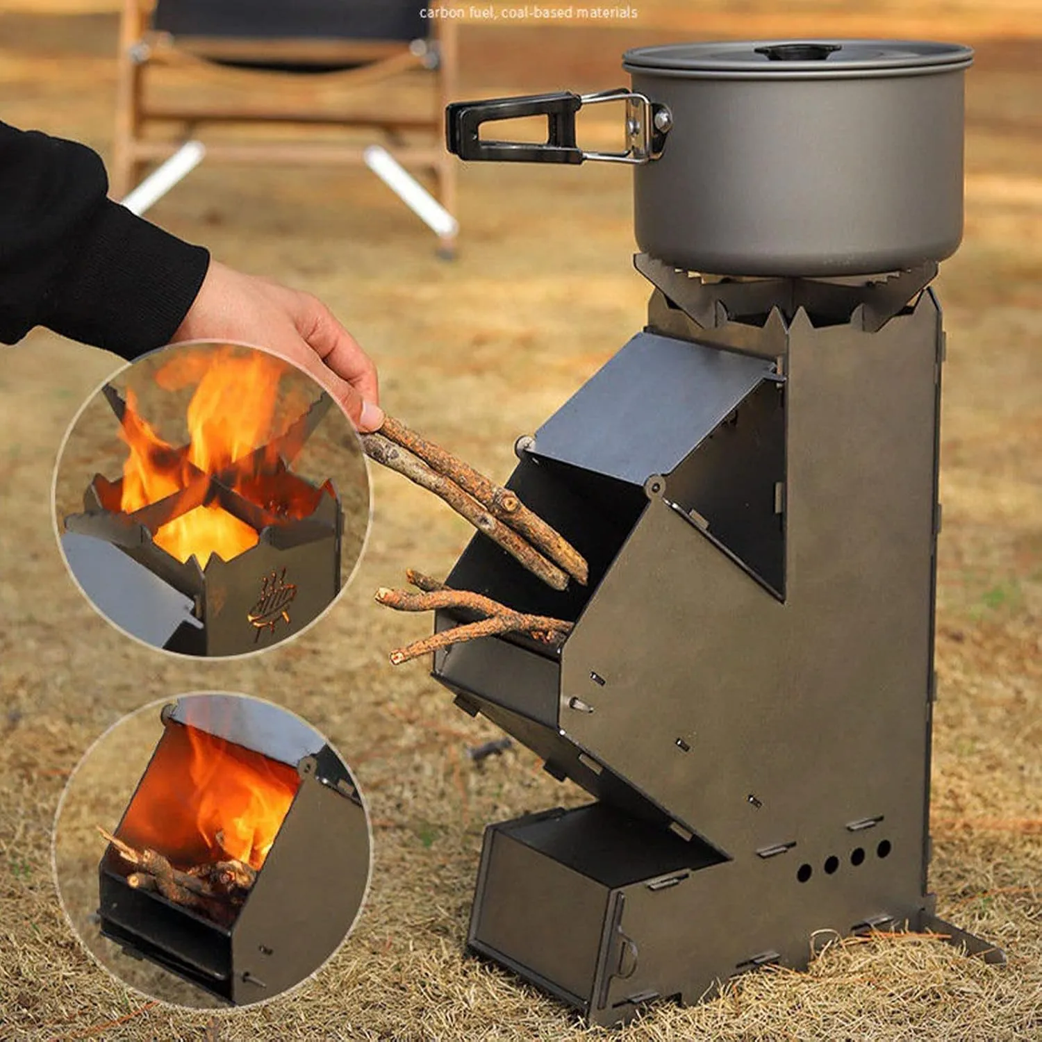 Rocket Stove Portable Wood Burning Stove Camping Hiking Survival Backpacking Stove Detachable Powerful Efficient Wood Burning and Low Smoke Gasification for Quick Boil Compact