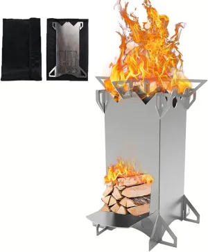 Rocket Stove Wood Burning Stove Premium Camping Stove for Backpacking, Hiking, RV and Survival - Barrel Stove Kit with Handles