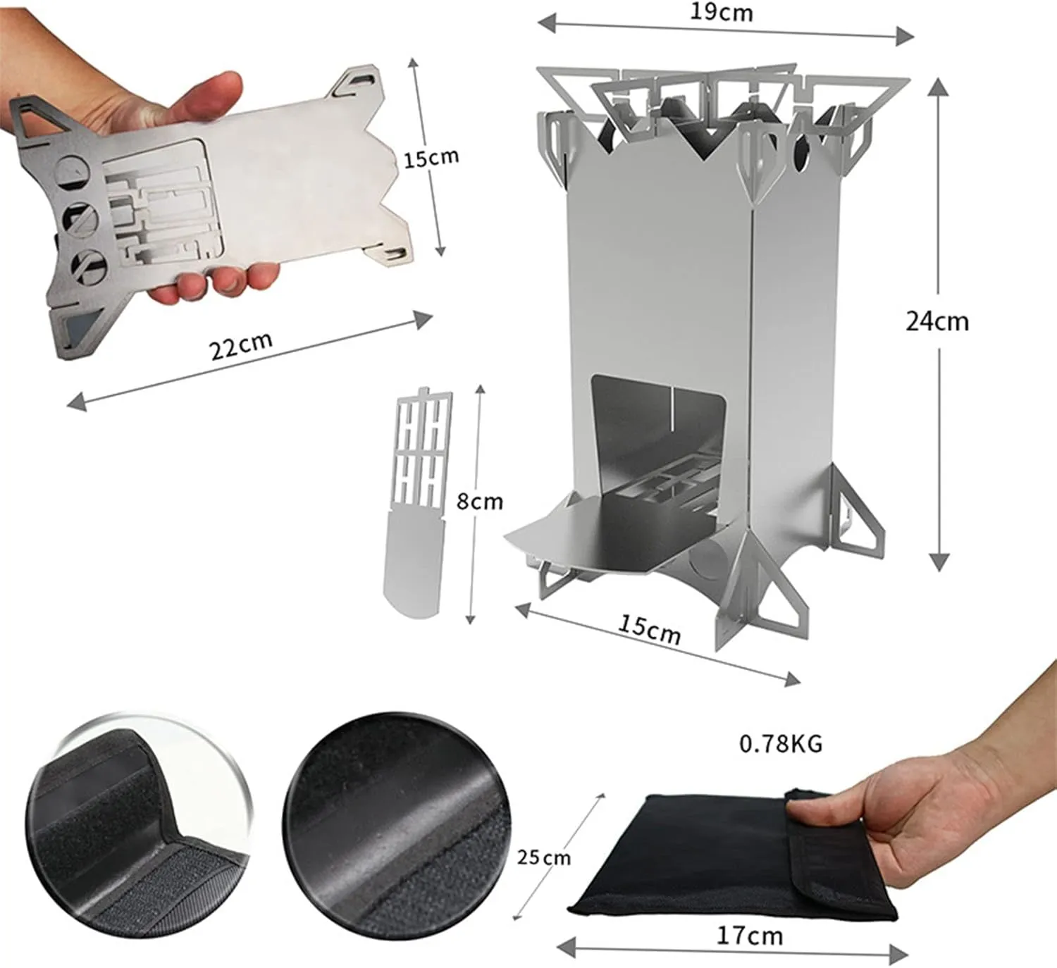 Rocket Stove Wood Burning Stove Premium Camping Stove for Backpacking, Hiking, RV and Survival - Barrel Stove Kit with Handles