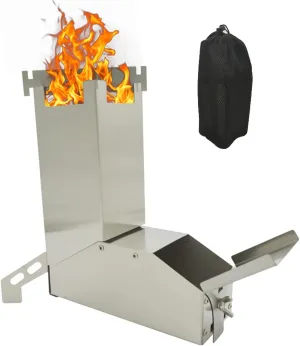 Rocket Stove Wood Burning Stove Set with Pot Stand Steel and Compact Stove Removable Camping Stove Portable for Backpacking, Camping, and Home
