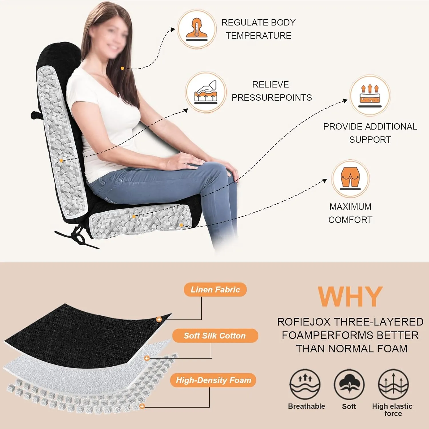 Rocking Chair Cushion - Chenille Fabric, High-Density Sponge, Durable Comfort Non-Slip Bottom Tufted Seat Pads with Ties, Chenille︱Black, 44x19x4 inch