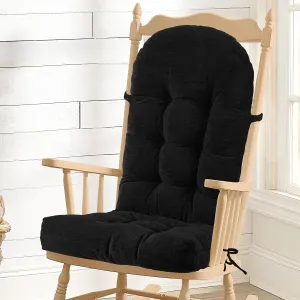 Rocking Chair Cushion - Chenille Fabric, High-Density Sponge, Durable Comfort Non-Slip Bottom Tufted Seat Pads with Ties, Chenille︱Black, 44x19x4 inch