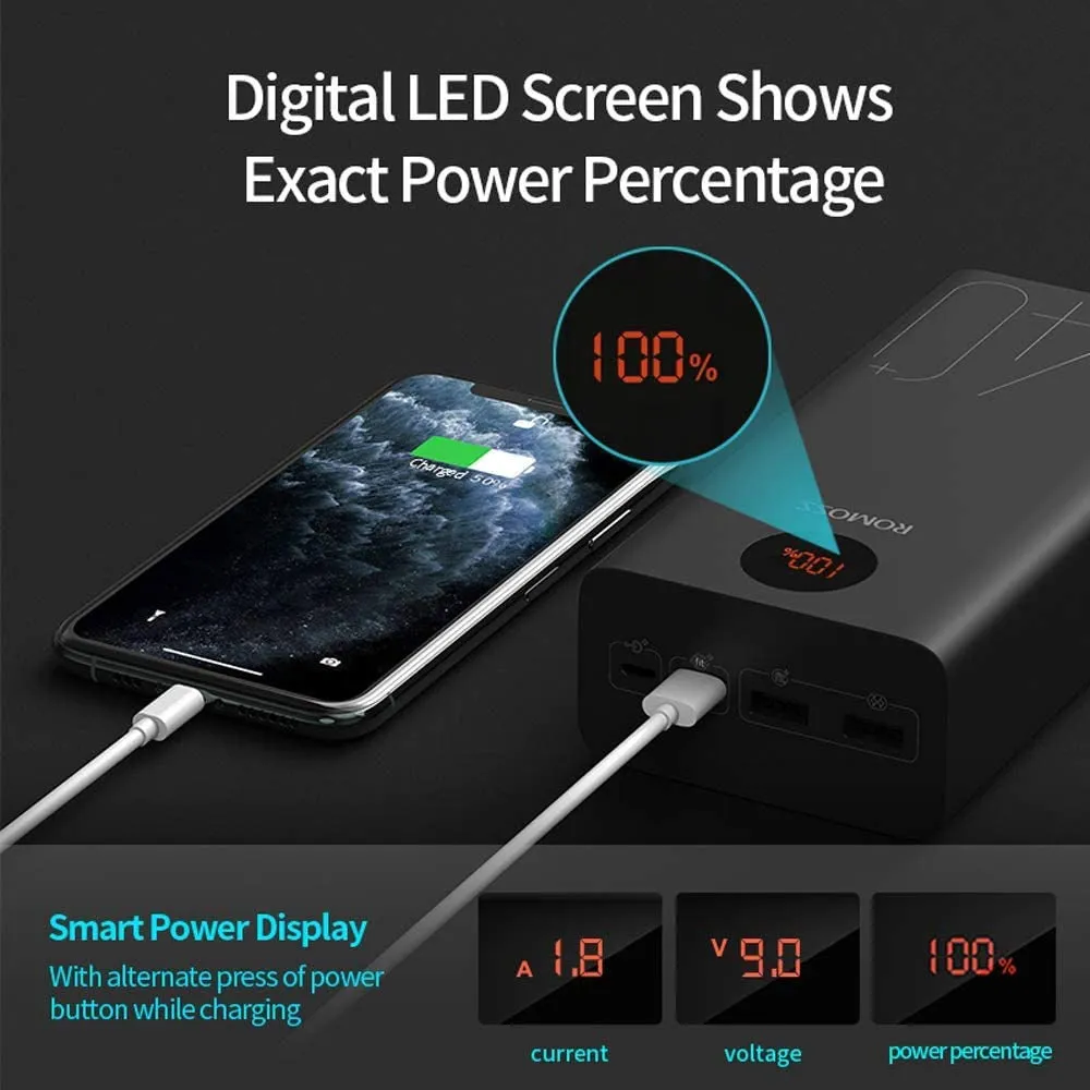 Romoss PEA40 40000mAh 18W Portable Power Bank - Black