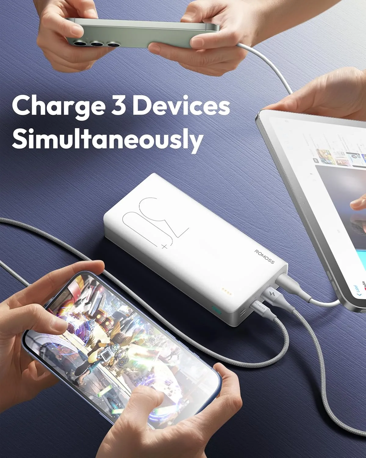 ROMOSS Power Bank, 30,000mAh Portable Phone Charger with USB C 3 Outputs & 3 Inputs, External Battery Pack PD 18W with iPhone 15/14/13/12, iPad, Samsung Galaxy and More