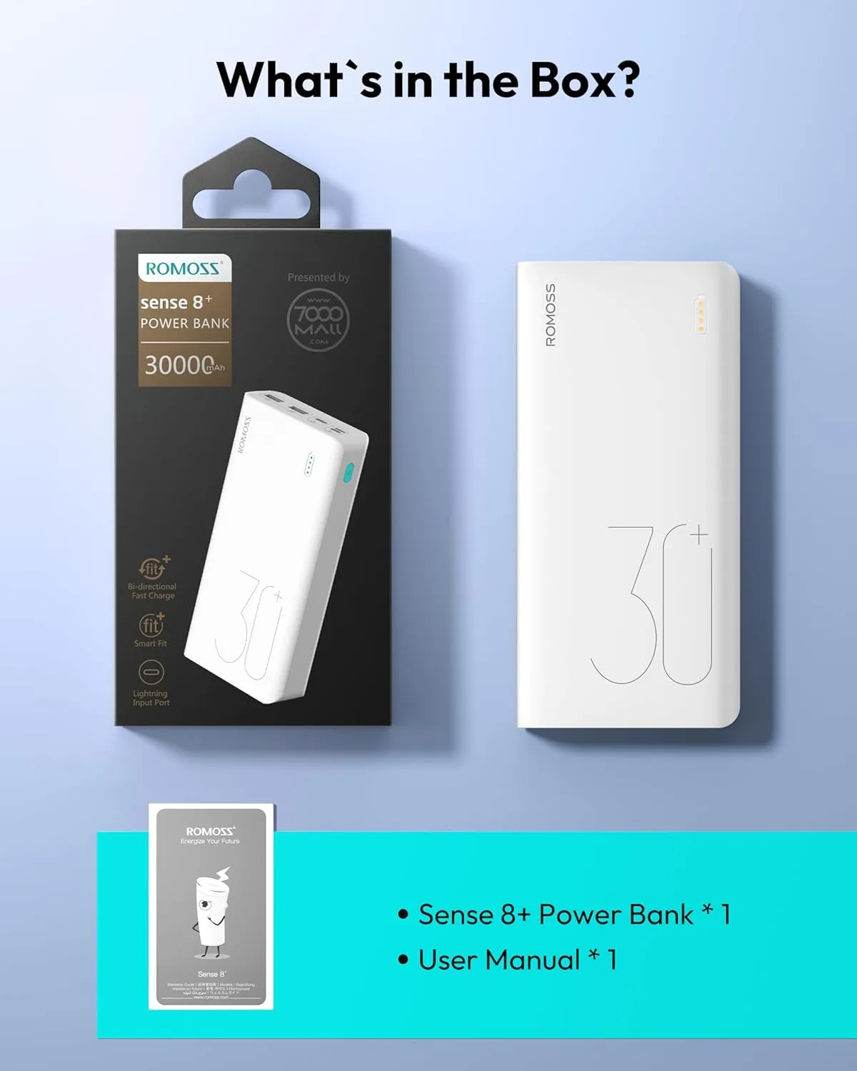 ROMOSS Power Bank, 30,000mAh Portable Phone Charger with USB C 3 Outputs & 3 Inputs, External Battery Pack PD 18W with iPhone 15/14/13/12, iPad, Samsung Galaxy and More