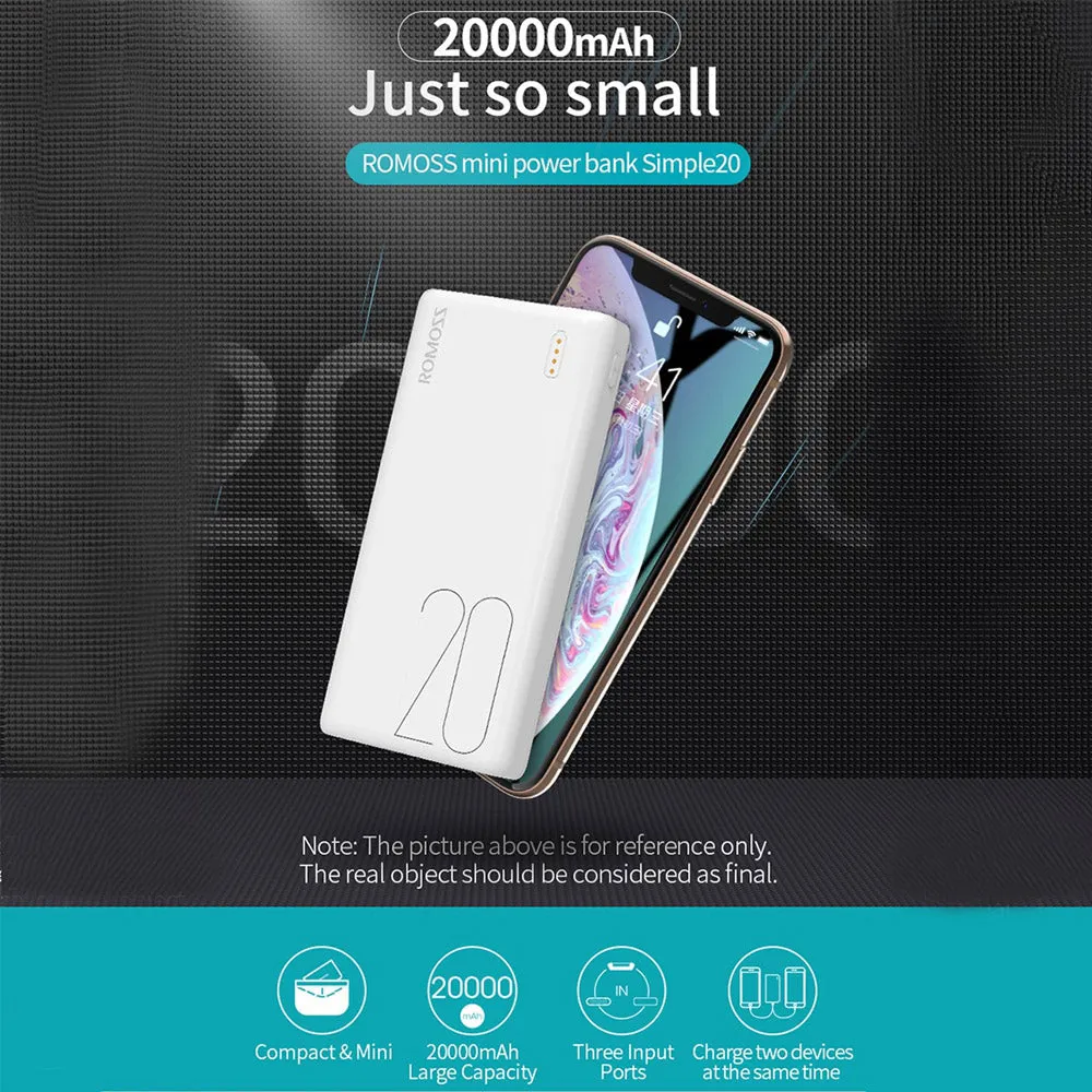 Romoss Simple20 20000mAh Ultra-Fast Charging Power Bank - White