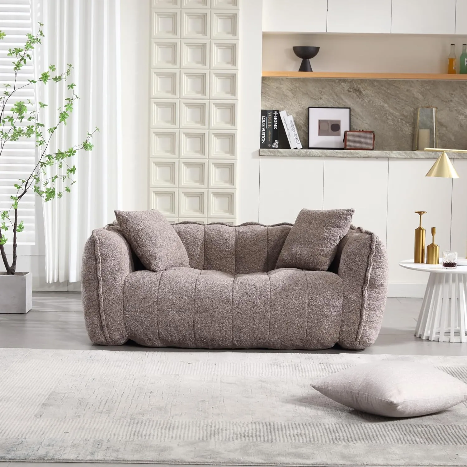 roomfitters Soft Beanbag Chair with High Resilience Foam Core for Two People – Comfortable Square Recliner Sofa for Gaming, Reading, Watching TV (Brown)