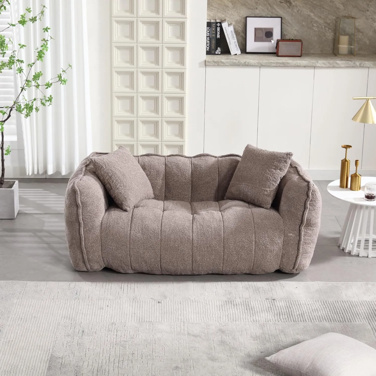 roomfitters Soft Beanbag Chair with High Resilience Foam Core for Two People – Comfortable Square Recliner Sofa for Gaming, Reading, Watching TV (Brown)