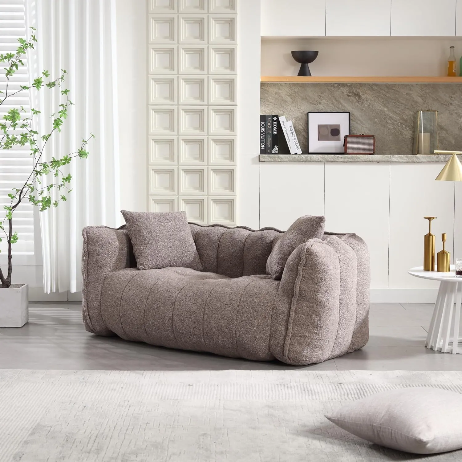 roomfitters Soft Beanbag Chair with High Resilience Foam Core for Two People – Comfortable Square Recliner Sofa for Gaming, Reading, Watching TV (Brown)