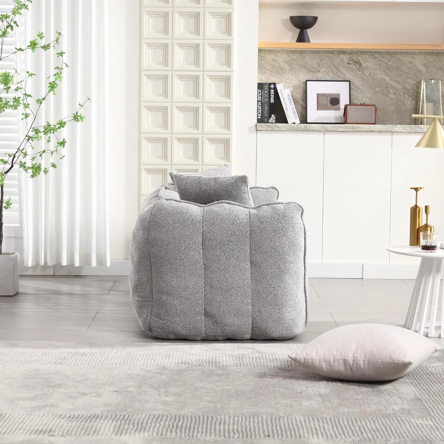 roomfitters Soft Beanbag Chair with High Resilience Foam Core for Two People – Comfortable Square Recliner Sofa for Gaming, Reading, Watching TV (Grey)
