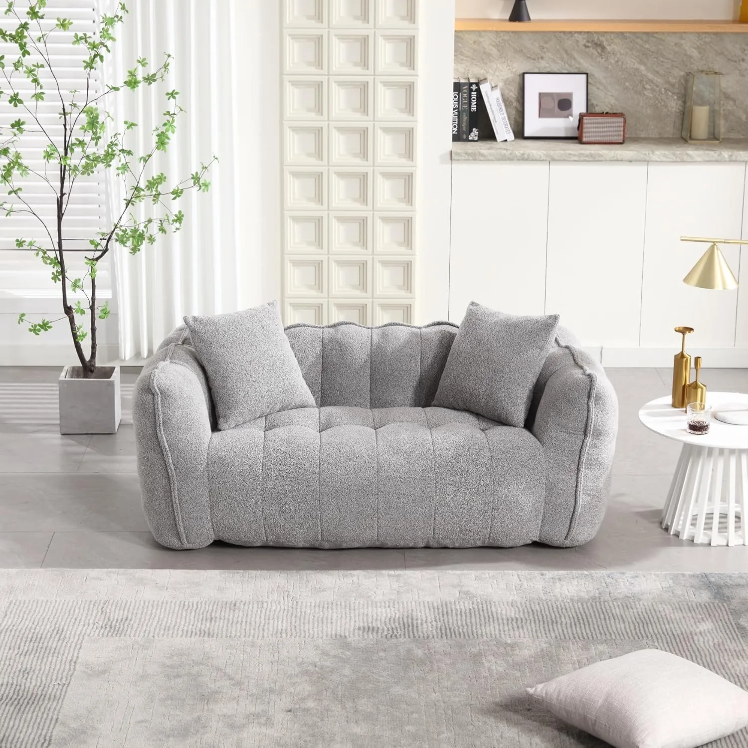 roomfitters Soft Beanbag Chair with High Resilience Foam Core for Two People – Comfortable Square Recliner Sofa for Gaming, Reading, Watching TV (Grey)