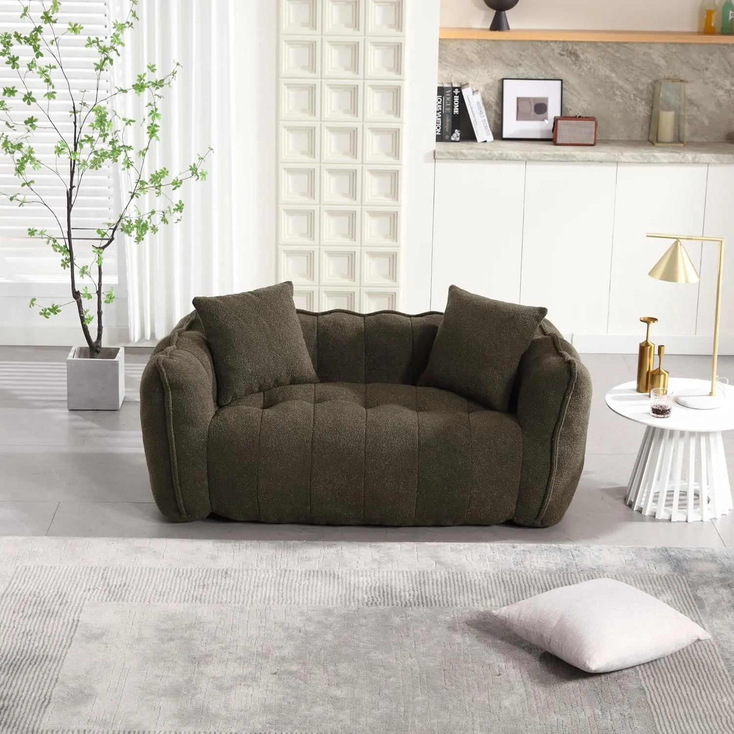 roomfitters Soft Beanbag Chair with High Resilience Foam Core for Two People – Comfortable Square Recliner Sofa for Gaming, Reading, Watching TV (Olive)