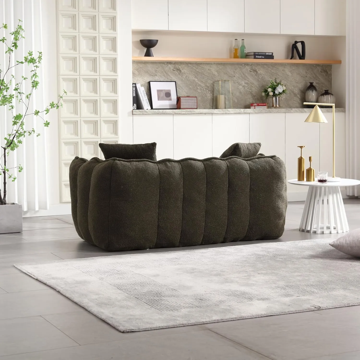 roomfitters Soft Beanbag Chair with High Resilience Foam Core for Two People – Comfortable Square Recliner Sofa for Gaming, Reading, Watching TV (Olive)