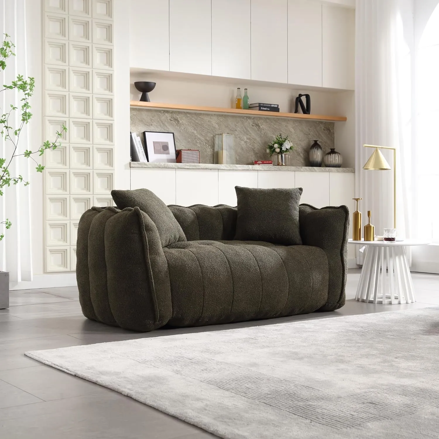 roomfitters Soft Beanbag Chair with High Resilience Foam Core for Two People – Comfortable Square Recliner Sofa for Gaming, Reading, Watching TV (Olive)