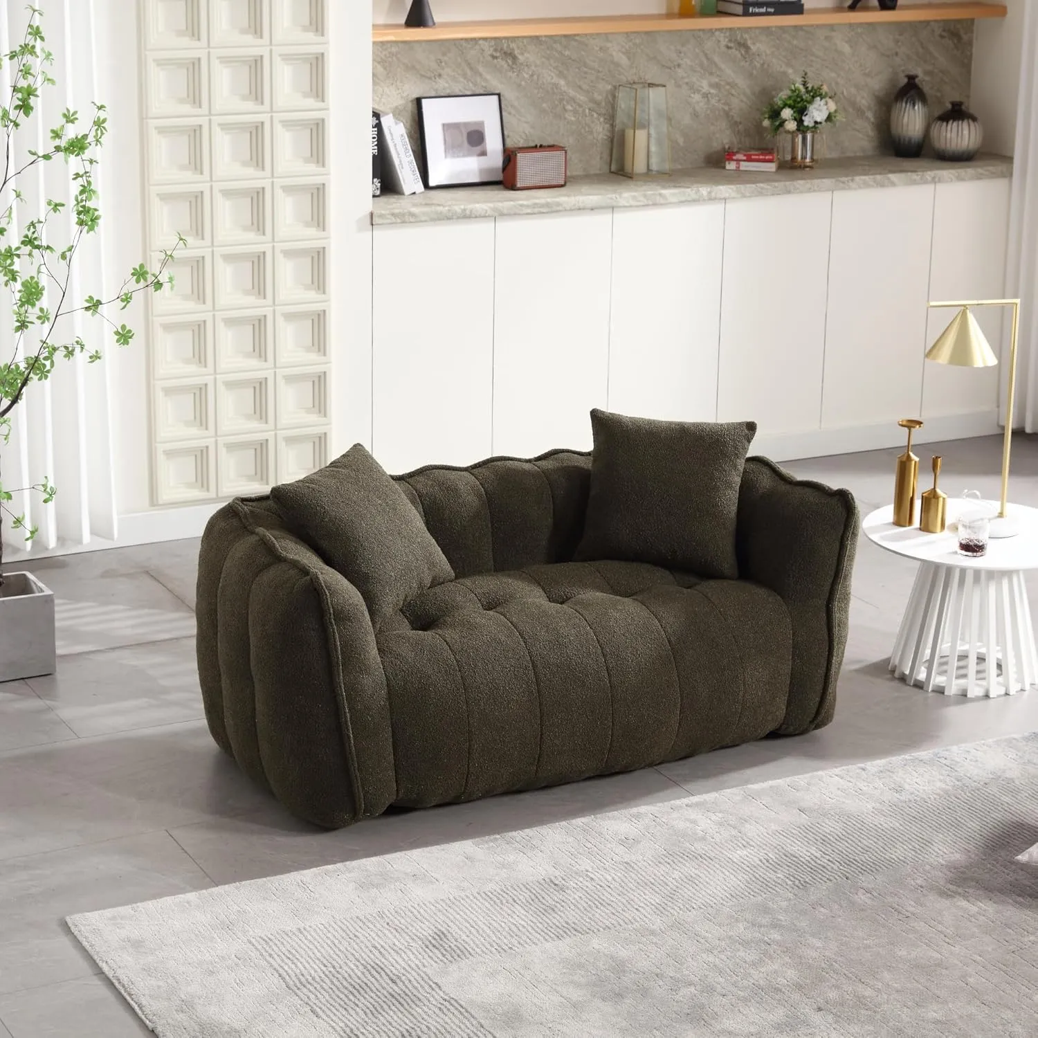 roomfitters Soft Beanbag Chair with High Resilience Foam Core for Two People – Comfortable Square Recliner Sofa for Gaming, Reading, Watching TV (Olive)