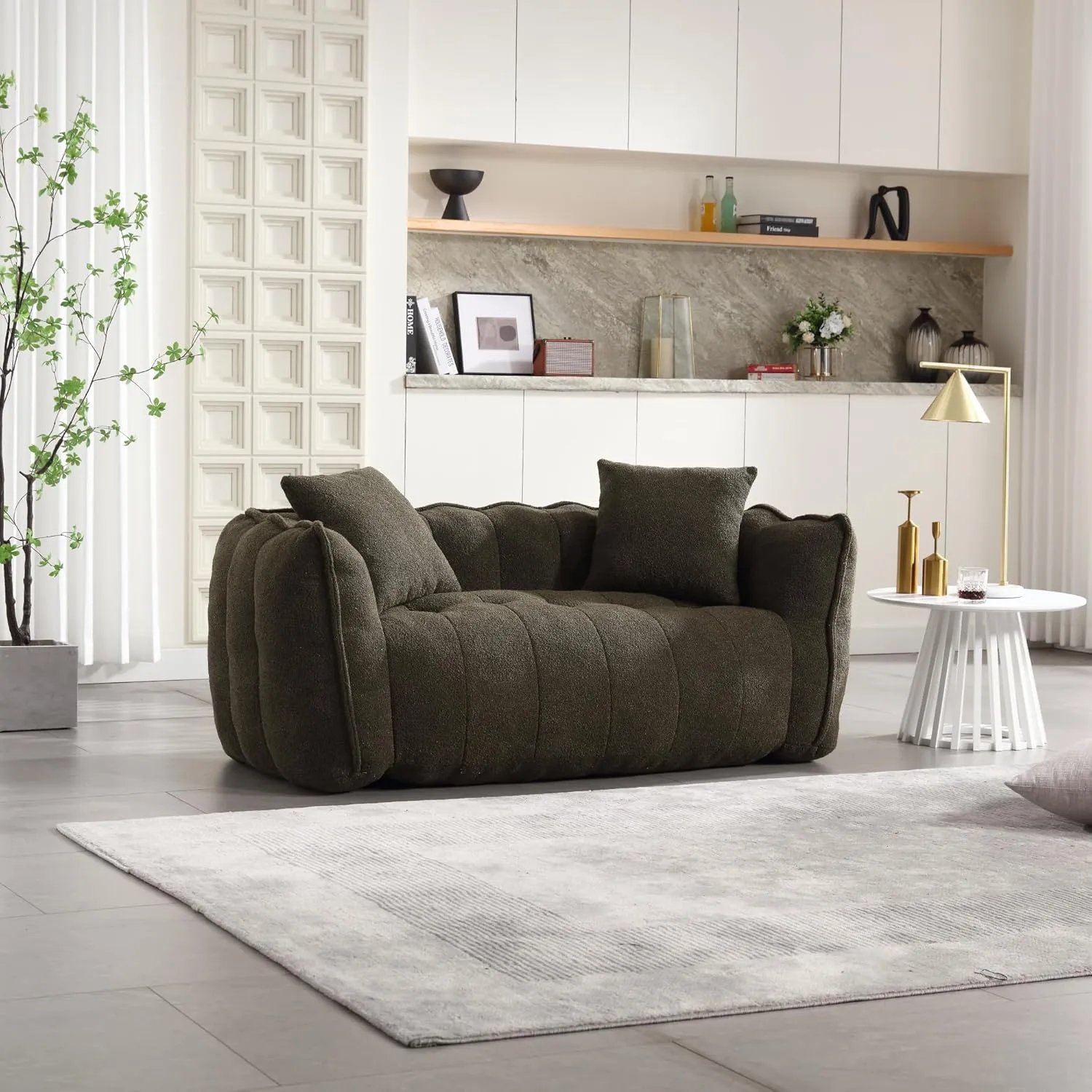 roomfitters Soft Beanbag Chair with High Resilience Foam Core for Two People – Comfortable Square Recliner Sofa for Gaming, Reading, Watching TV (Olive)