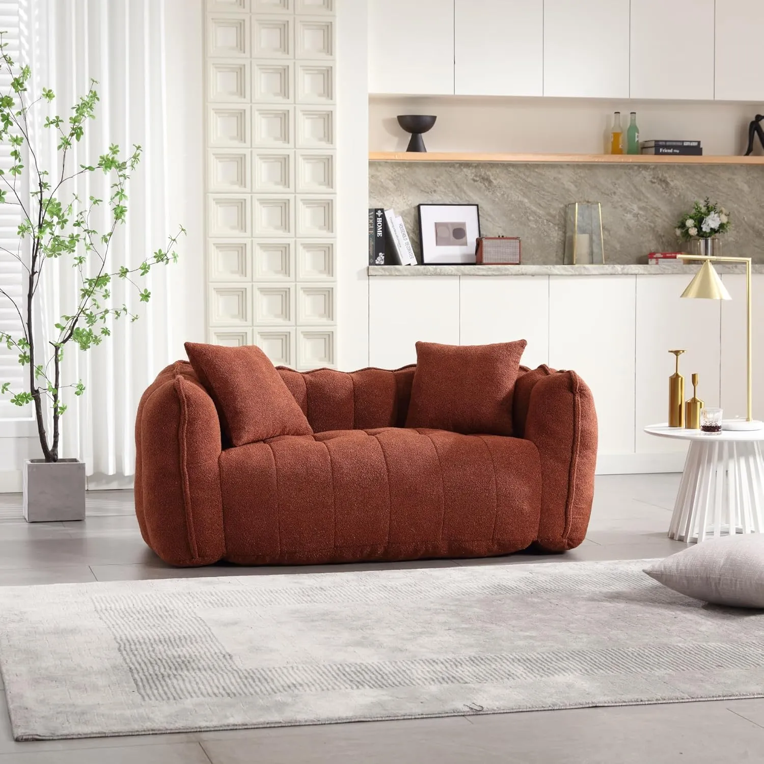 roomfitters Soft Beanbag Chair with High Resilience Foam Core for Two People – Comfortable Square Recliner Sofa for Gaming, Reading, Watching TV (Red Brown)