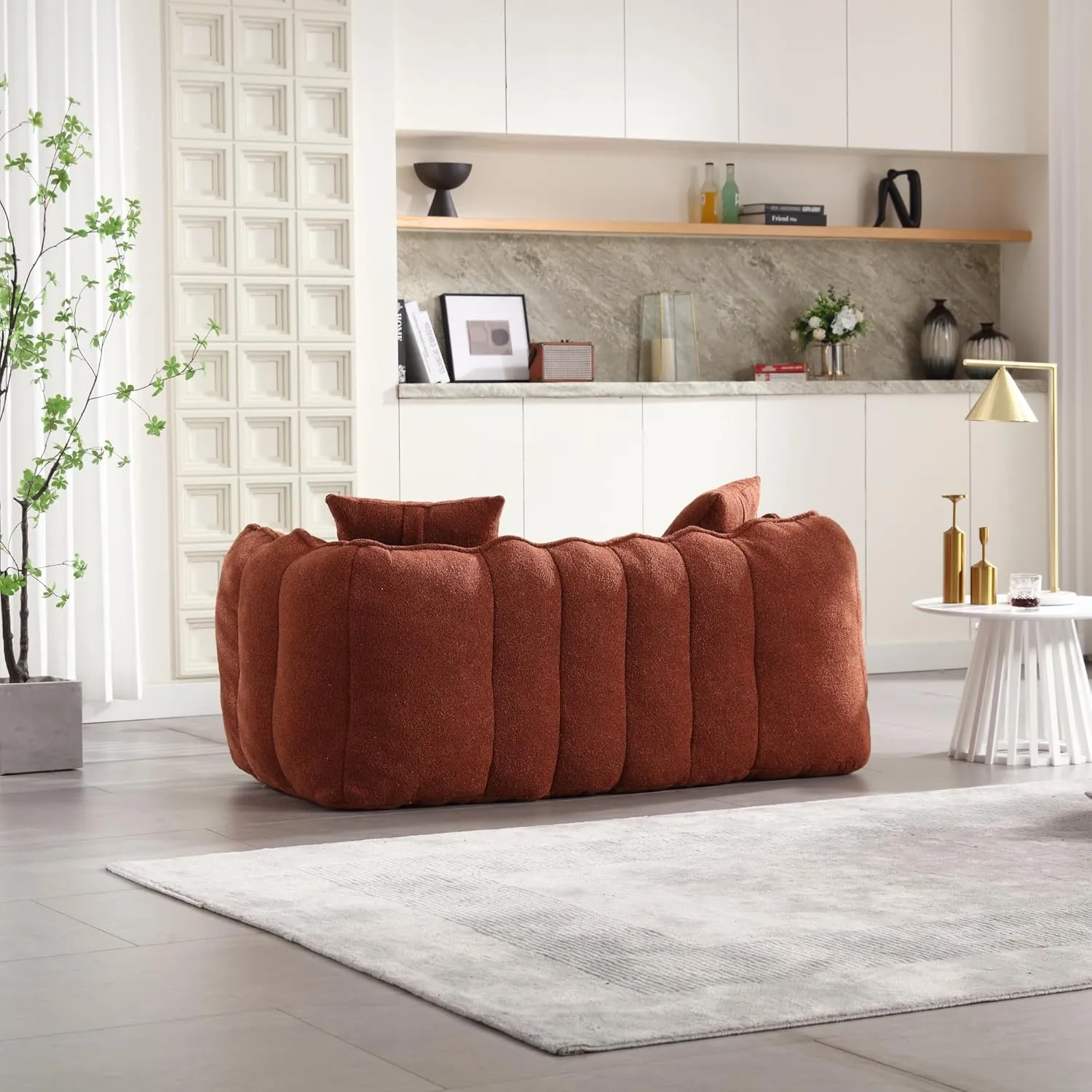 roomfitters Soft Beanbag Chair with High Resilience Foam Core for Two People – Comfortable Square Recliner Sofa for Gaming, Reading, Watching TV (Red Brown)