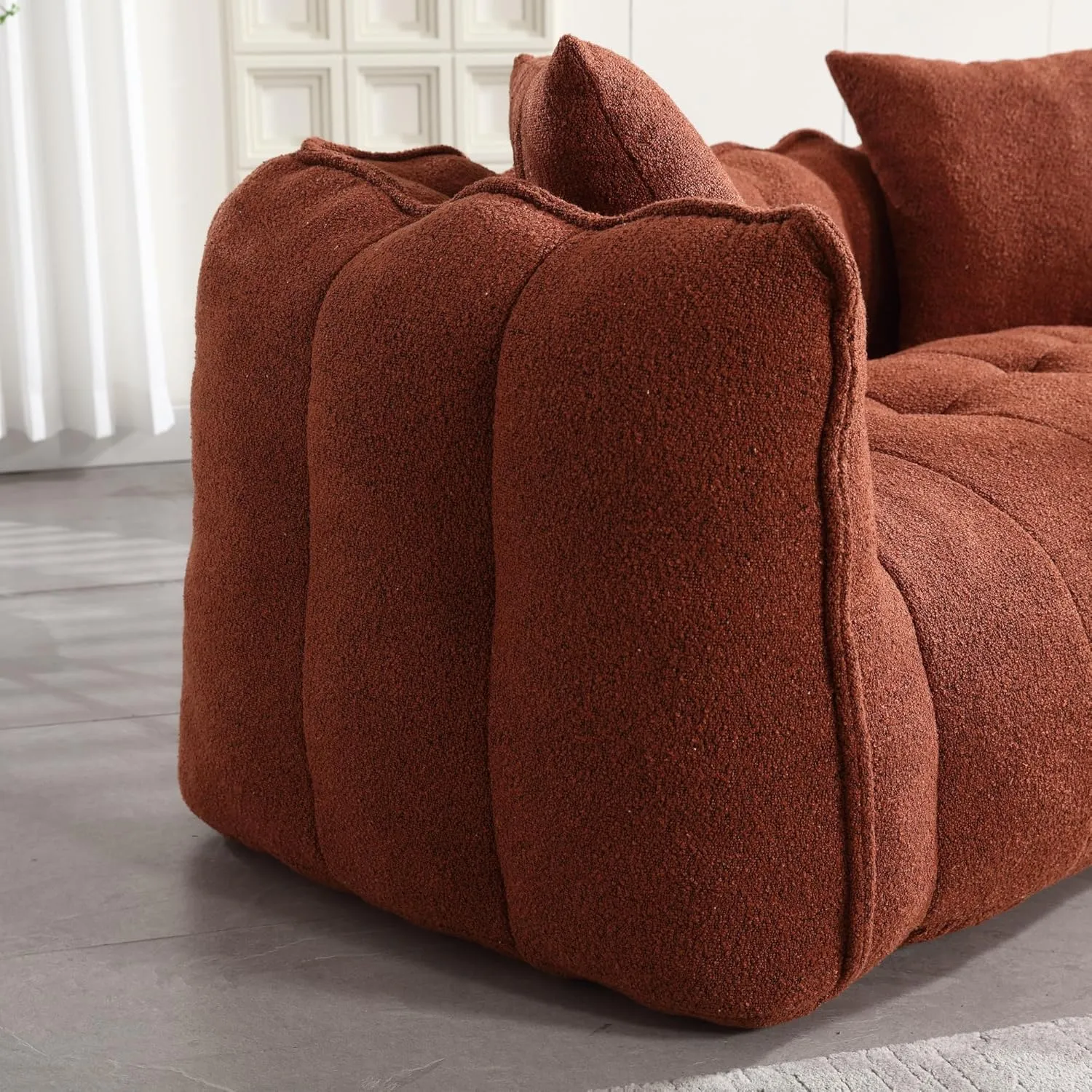 roomfitters Soft Beanbag Chair with High Resilience Foam Core for Two People – Comfortable Square Recliner Sofa for Gaming, Reading, Watching TV (Red Brown)