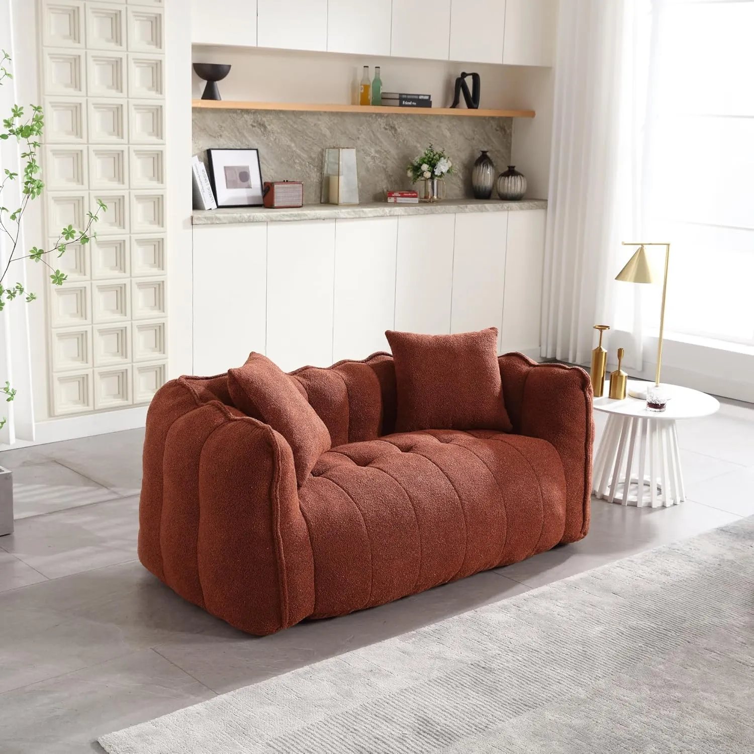 roomfitters Soft Beanbag Chair with High Resilience Foam Core for Two People – Comfortable Square Recliner Sofa for Gaming, Reading, Watching TV (Red Brown)