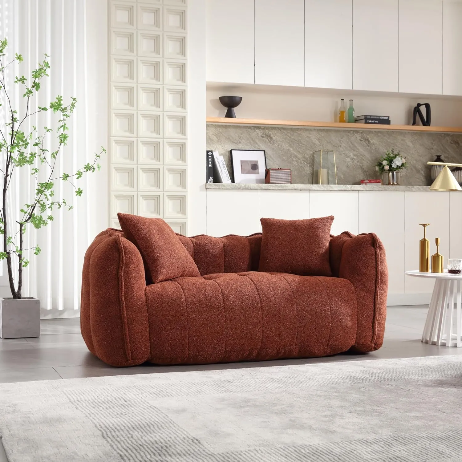roomfitters Soft Beanbag Chair with High Resilience Foam Core for Two People – Comfortable Square Recliner Sofa for Gaming, Reading, Watching TV (Red Brown)