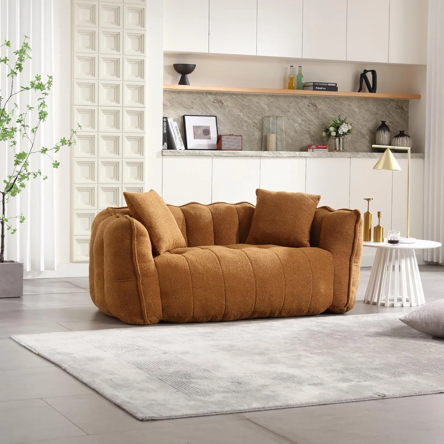 roomfitters Soft Beanbag Chair with High Resilience Foam Core for Two People – Comfortable Square Recliner Sofa for Gaming, Reading, Watching TV (Yellow)