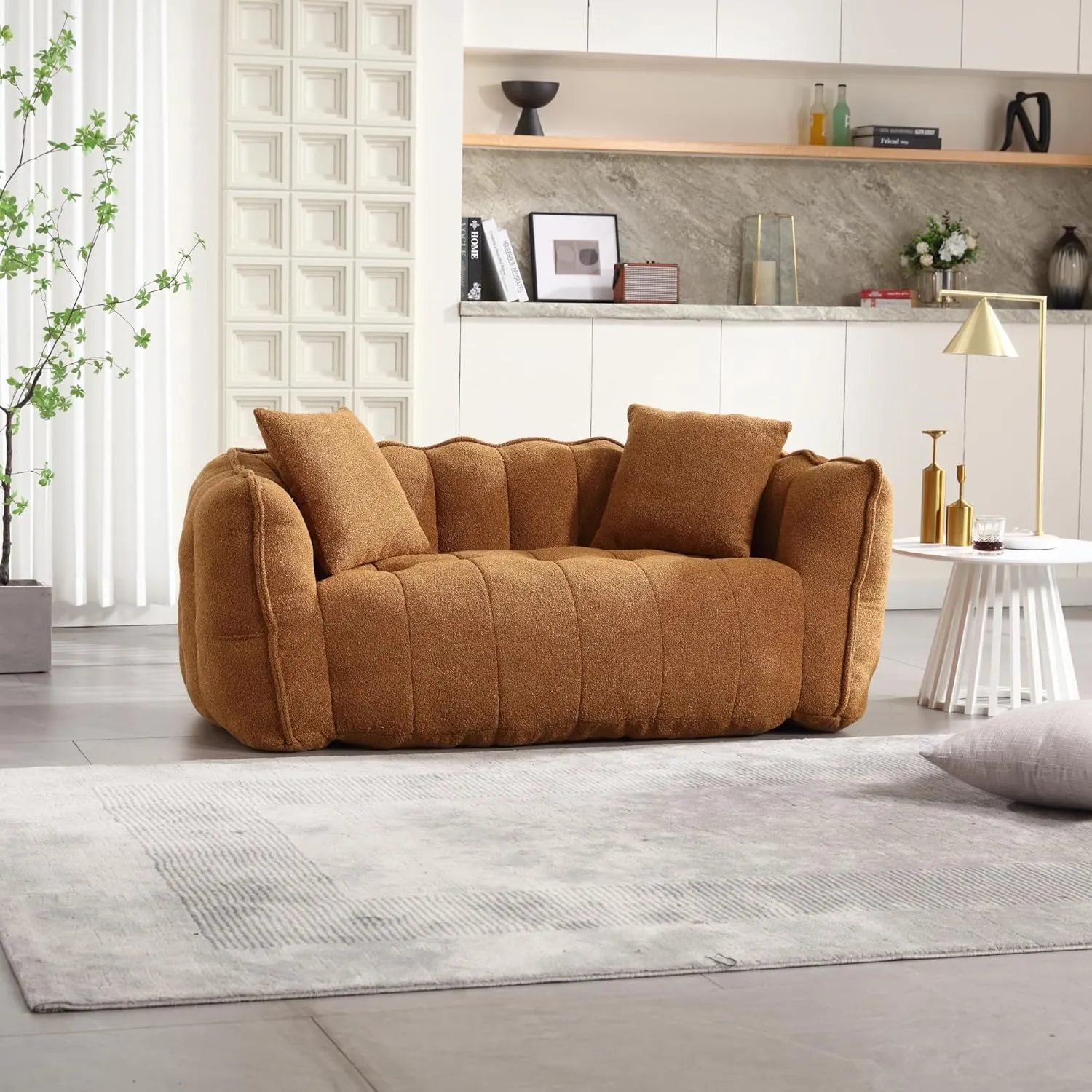 roomfitters Soft Beanbag Chair with High Resilience Foam Core for Two People – Comfortable Square Recliner Sofa for Gaming, Reading, Watching TV (Yellow)