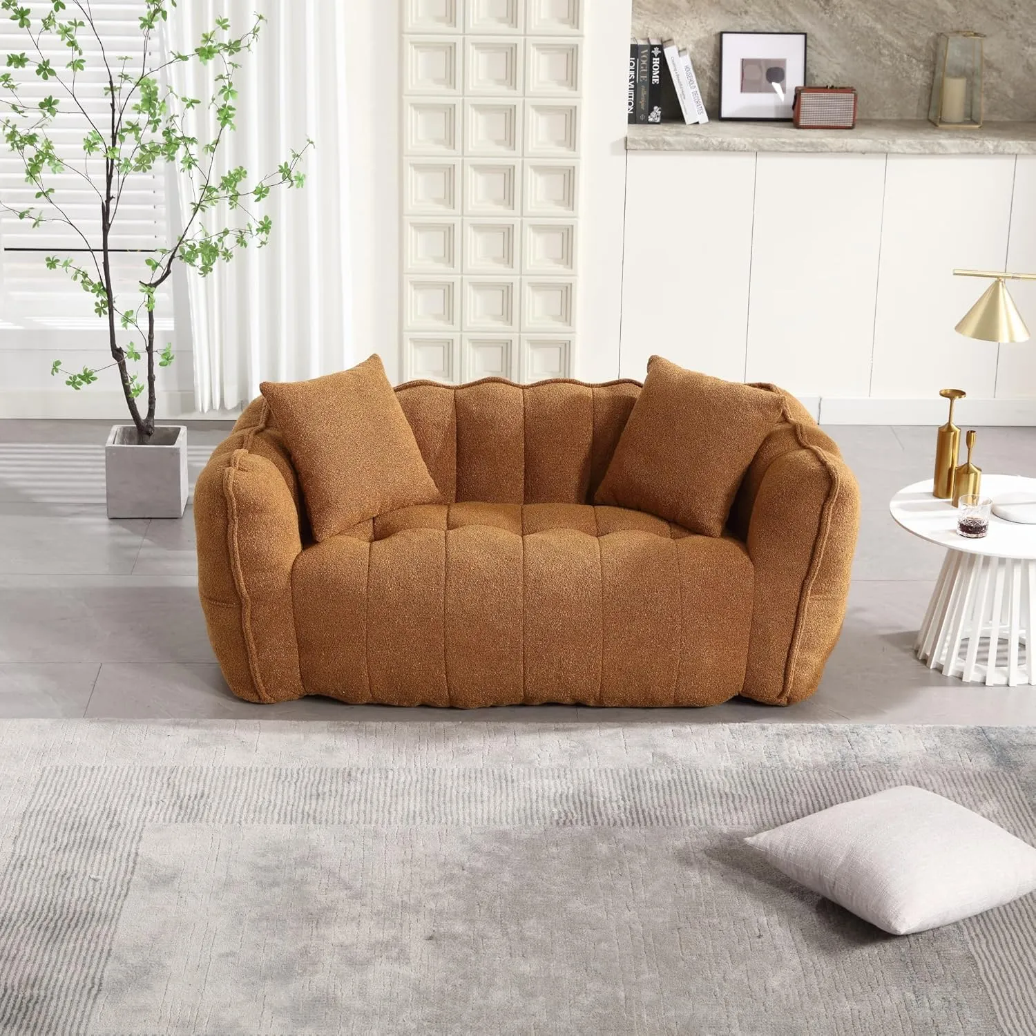 roomfitters Soft Beanbag Chair with High Resilience Foam Core for Two People – Comfortable Square Recliner Sofa for Gaming, Reading, Watching TV (Yellow)