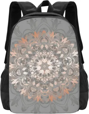 Rose Gold Gray Floral Mandala Lightweight Packable Backpack Travel Casual Hiking Daypack Foldable Backpack For Men Women