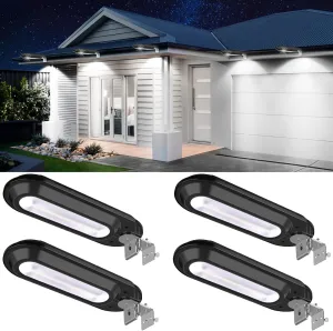 ROSHWEY Solar Gutter Lights 200LM, 18 LED Gutter Solar Lights Outdoor Waterproof, Bright Wall Lamp Christmas Fence Light for Eaves, Garage, Yard, Porch (4 Pack-Cool White Light)