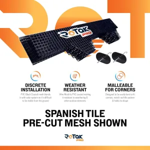 Rotak Critter Guard PRO Mesh Spanish Tile Precut Kits Bird Guard Prevention with 100 Clips for Solar Panels Heavy Duty Galvanized Black PVC Coated ½ inch Premium 100ft Bird Wire Mesh