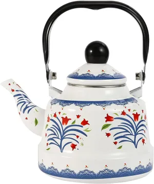 RSBFER Vintage Enamel Tea Kettle, Ceramic Enamel Teapot with Floral Design, Heat Resistant Handle for Stovetop Home Kitchen Decor Gift,1.1L