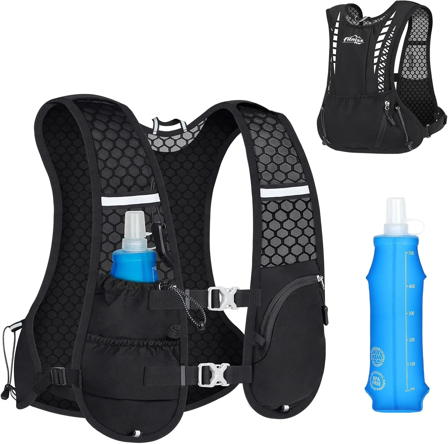 Running Hydration Vest, Lightweight Water Backpack for Running, Water Pack Backpack with 500ML TPU Hydro Water Flask, Water Vest for Running Women, Men