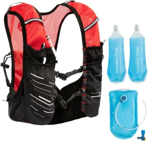 Running Vest with 1L Bladder & 500ml Bottle Reflective Hydration Backpack Lightweight Breathable Running Water Vest with Adjustable Chest Straps and Pockets for Race