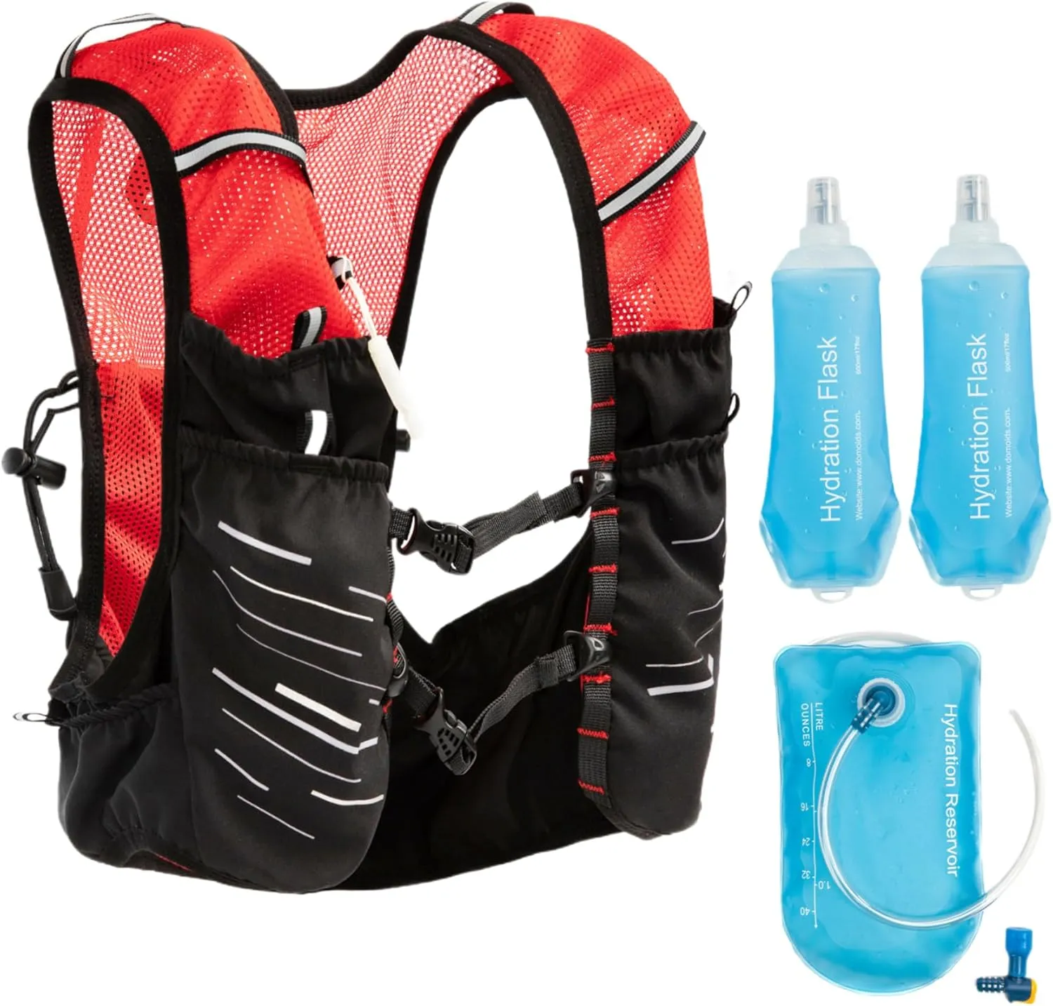 Running Vest with 1L Bladder & 500ml Bottle Reflective Hydration Backpack Lightweight Breathable Running Water Vest with Adjustable Chest Straps and Pockets for Race