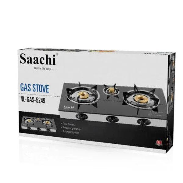 Saachi Triple Burner Glass Gas Stove – Power, Style & Convenience in Every Meal