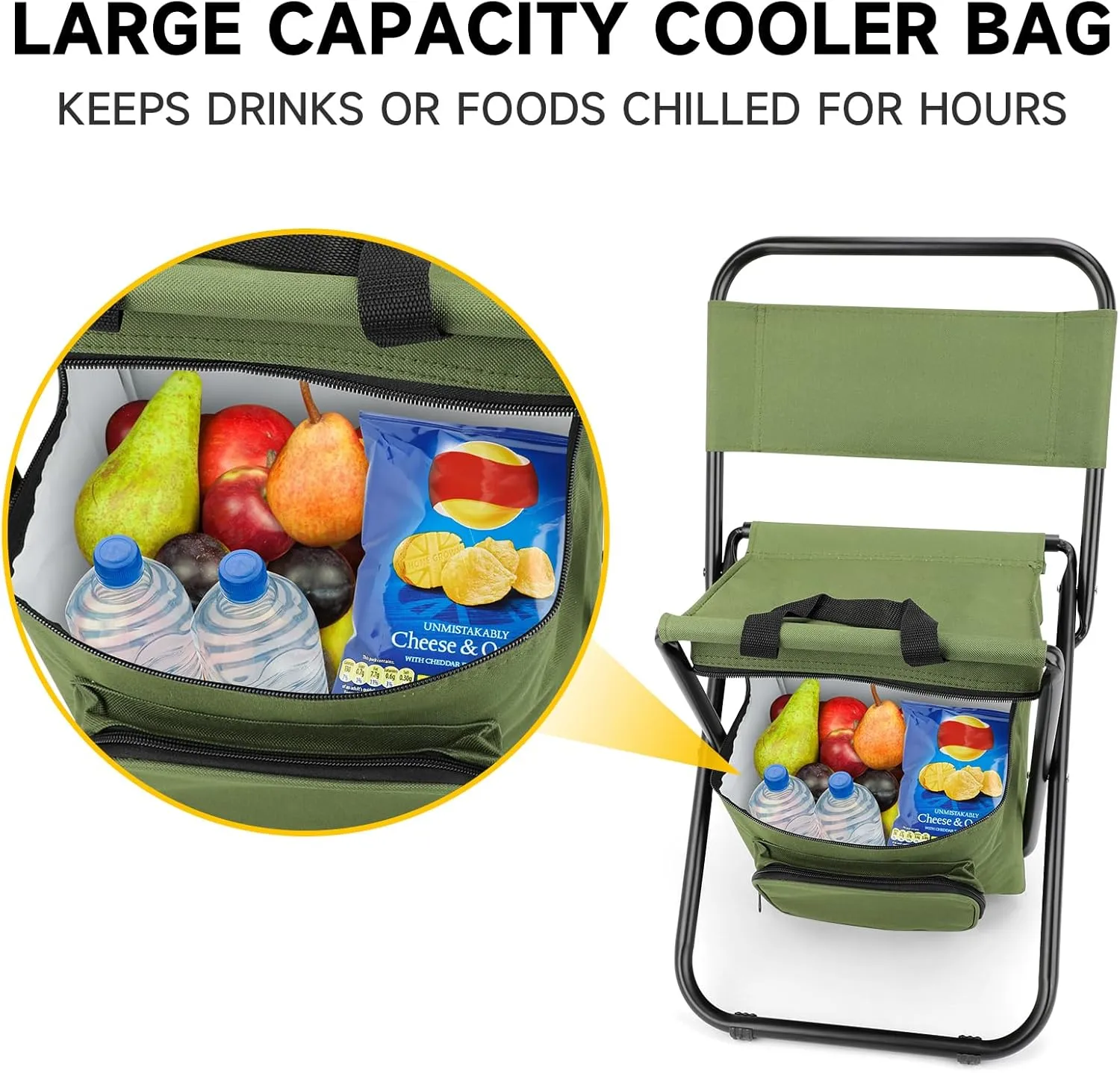 SAN LIKE Fishing Chair with Cooler Bag - Lightweight Foldable Backpack Camping Stool for Outdoor Fishing Hunting Gear - Portable Insulated Cooler Pocket Design（2 Packs Green
