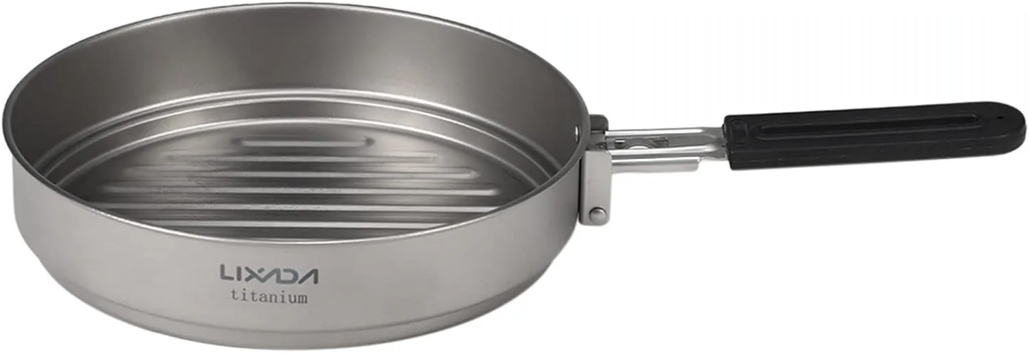 ,Saucepan Titanium Fry Pan Ultralight Grill Frying Pan with Folding Handle for Outdoor Cooking Camping Hiking Backpacking Pans