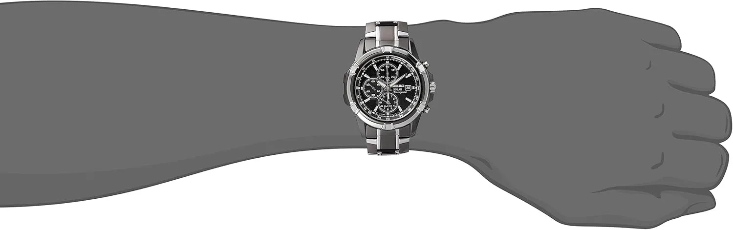SEIKO SSC141 Watch for Men - Blue Dial with Solar Chronograph, Date Calendar, and LumiBrite Hands, Stainless Steel and Water-Resistant to 100m